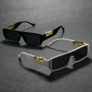 Luxury Panther Black Rectangle Sunglasses